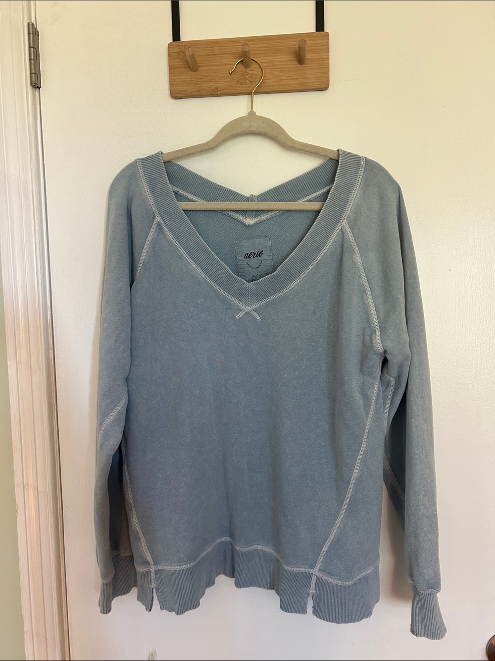 aerie Dusty Blue V-Neck Pullover Sweater